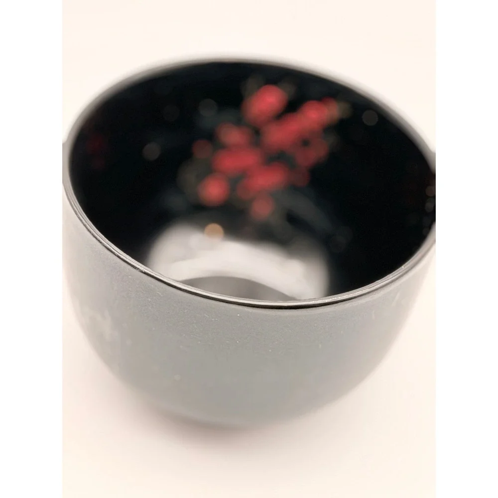 Visun China Black Ceramic Bowl Red Cherry Blossom Sakura Asian Style 4.5 inch